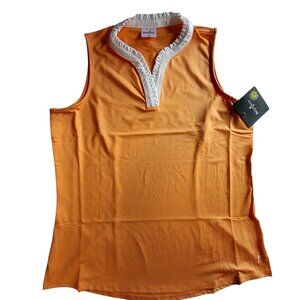 Belyn Key Womens Stacy Sleeveless Top Cantaloupe W/ White Trim UPF 50+ Size M